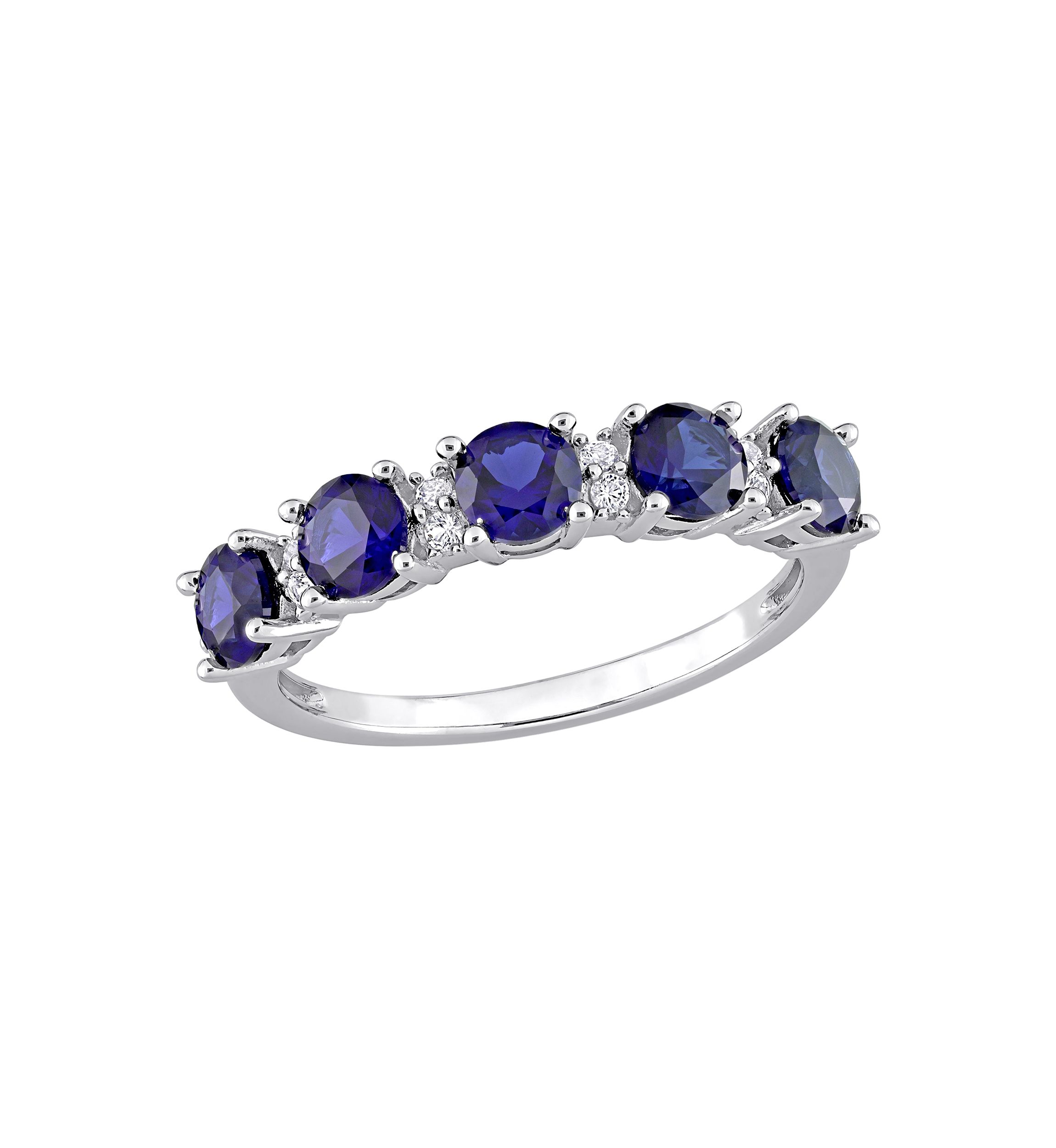 Lab Created 1.62 ct. t.w. Created Blue and White Sapphire Semi Eternity Ring in Sterling Silver