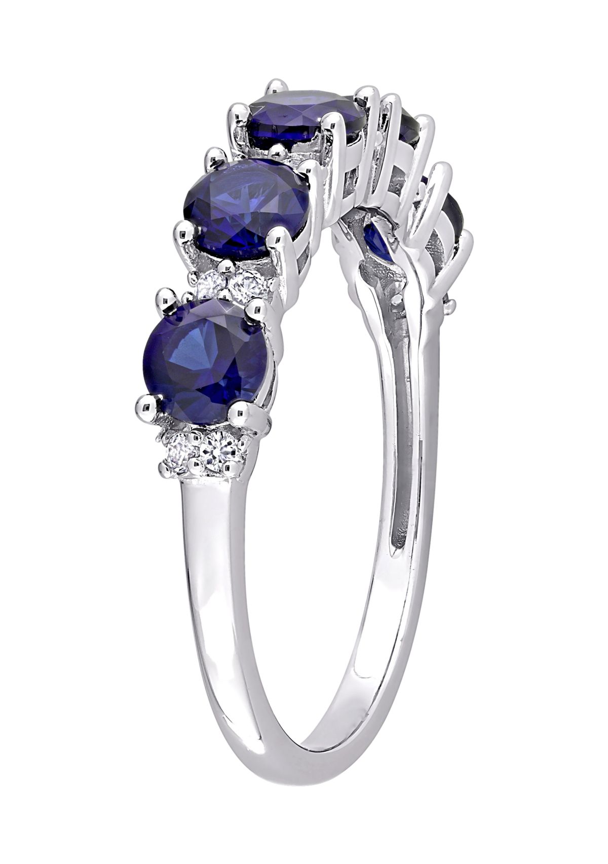 Lab Created 1.62 ct. t.w. Created Blue and White Sapphire Semi Eternity Ring in Sterling Silver