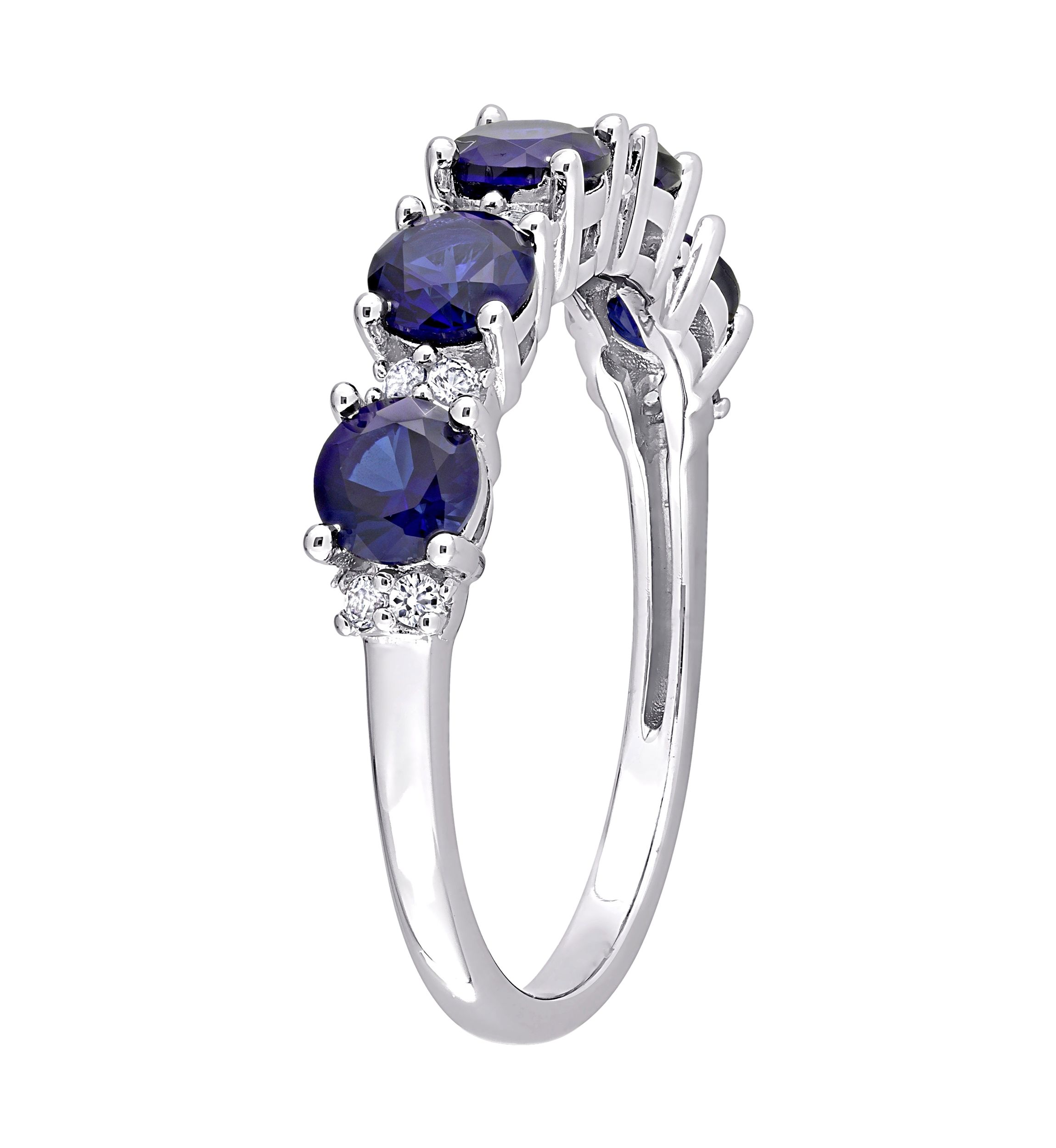Lab Created 1.62 ct. t.w. Created Blue and White Sapphire Semi Eternity Ring in Sterling Silver