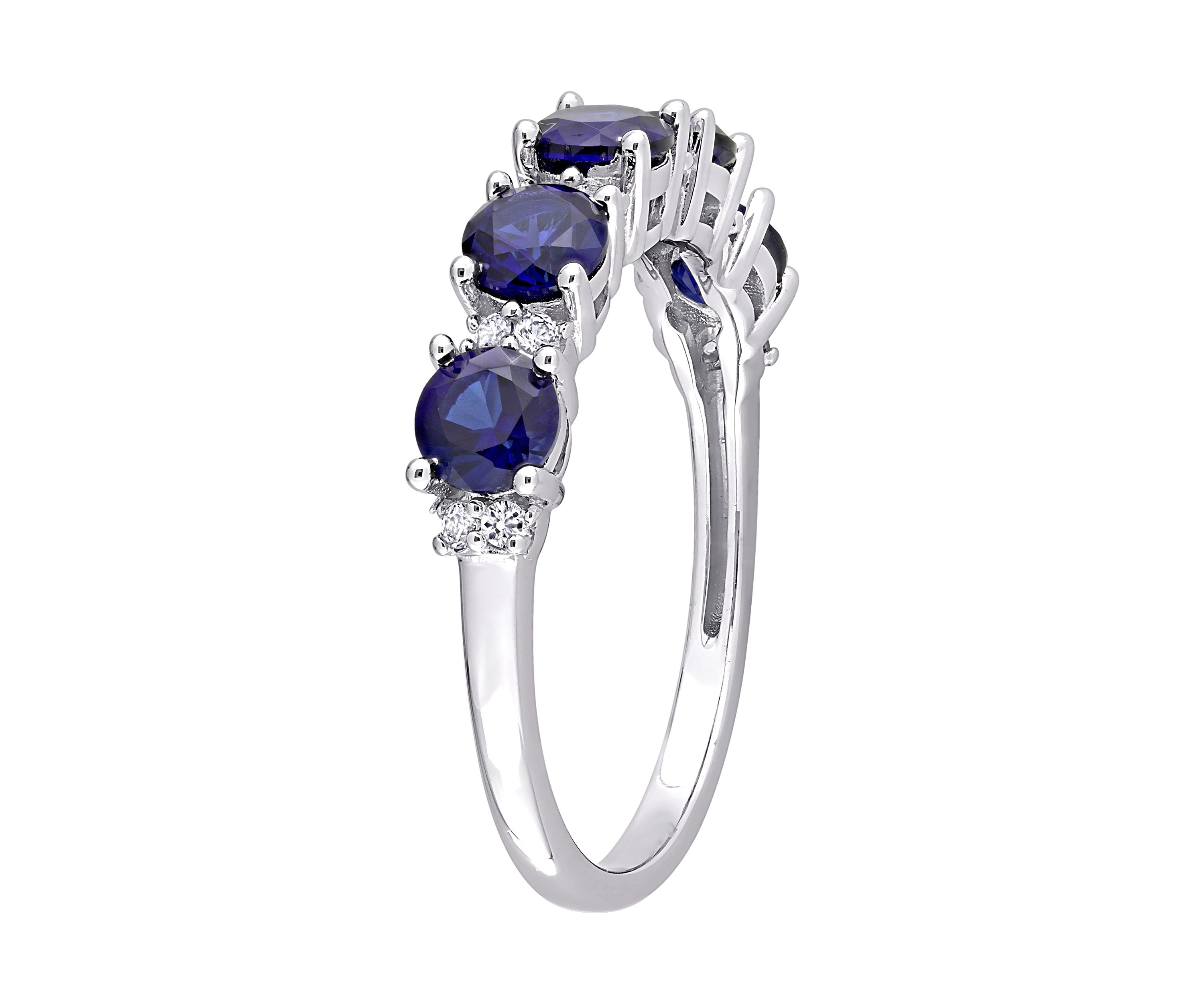 Lab Created 1.62 ct. t.w. Created Blue and White Sapphire Semi Eternity Ring in Sterling Silver