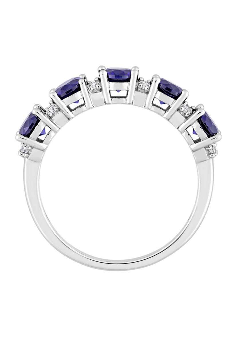 Lab Created 1.62 ct. t.w. Created Blue and White Sapphire Semi Eternity Ring in Sterling Silver