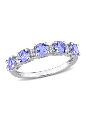 Tanzanite and White Topaz Semi Eternity Ring Sterling Silver