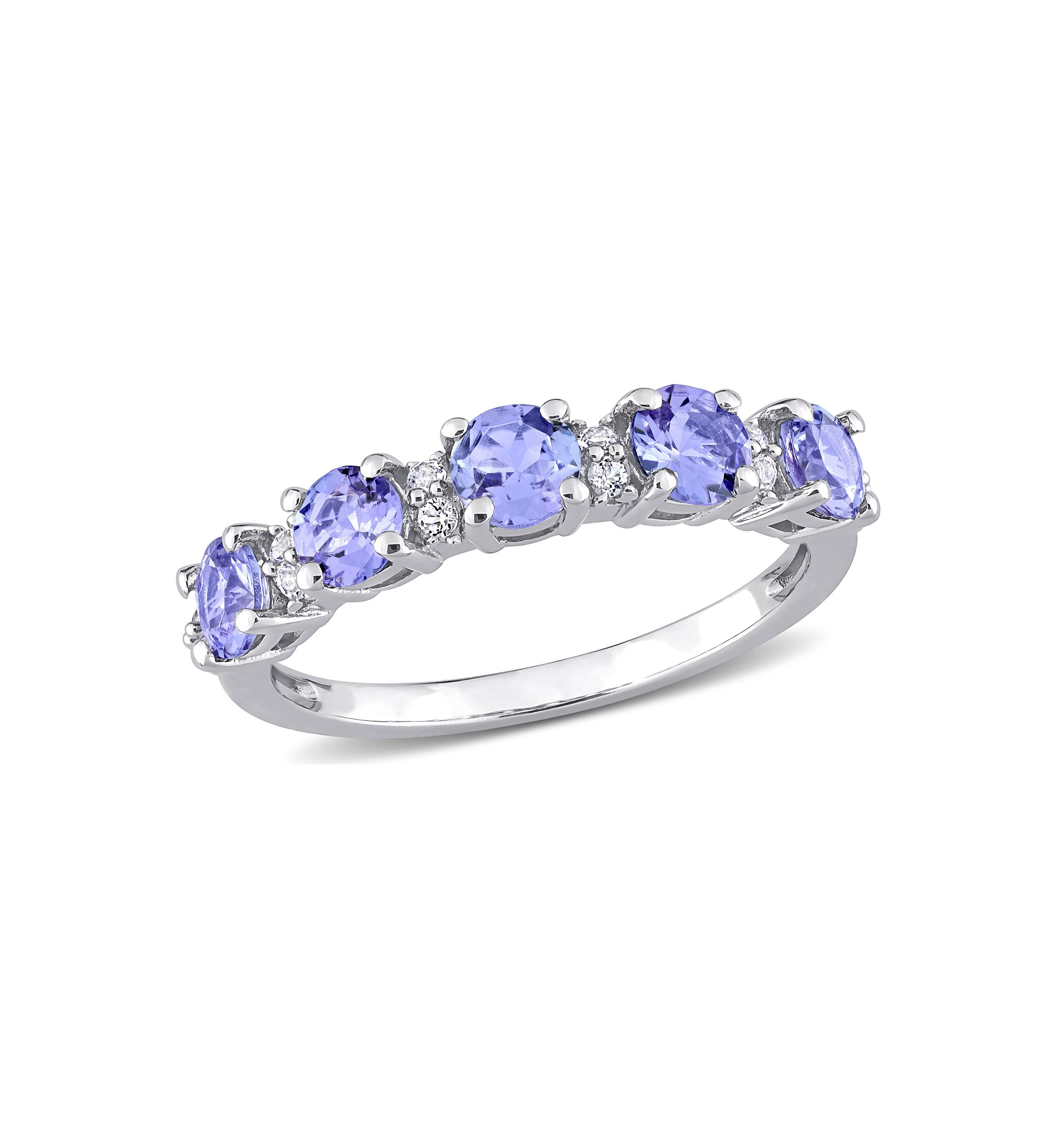 Tanzanite and White Topaz Semi Eternity Ring in Sterling Silver