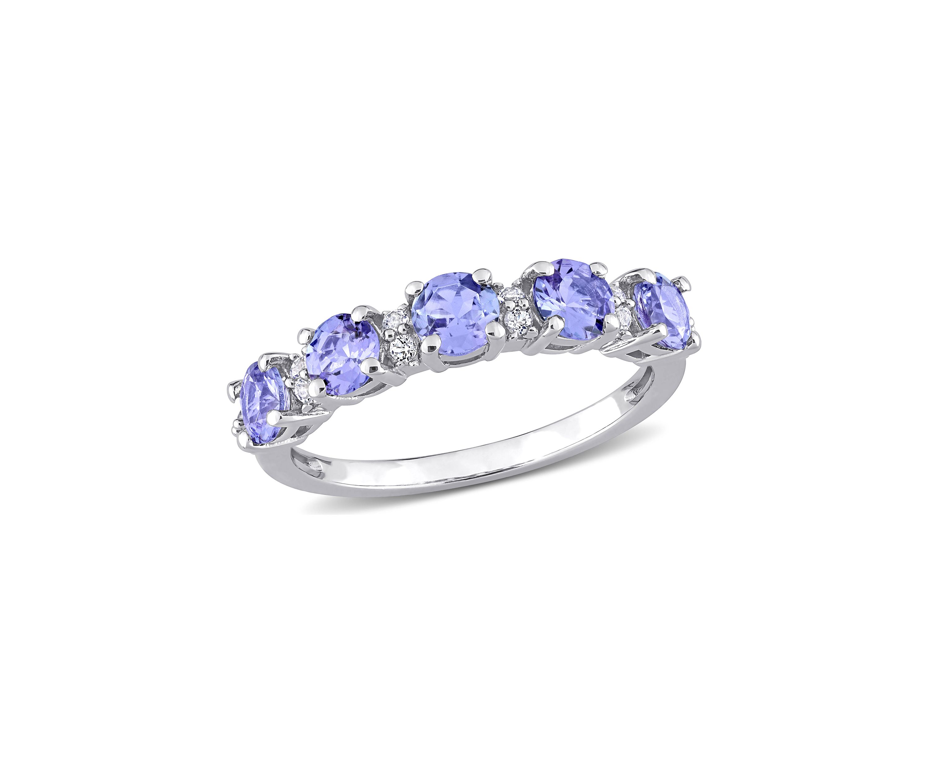 Tanzanite and White Topaz Semi Eternity Ring in Sterling Silver