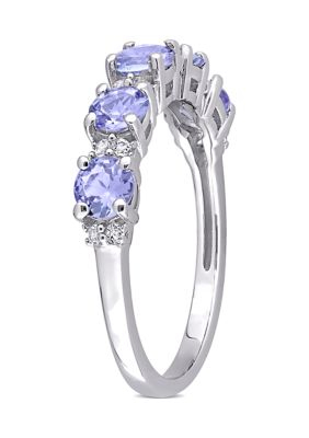 Tanzanite and White Topaz Semi Eternity Ring Sterling Silver