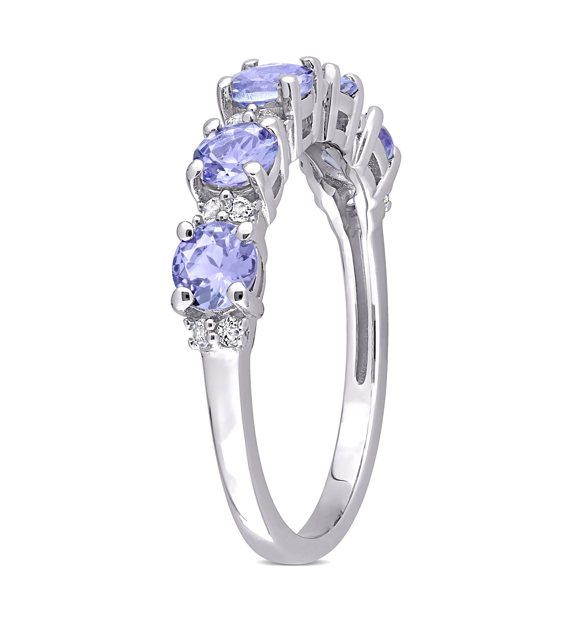 Tanzanite and White Topaz Semi Eternity Ring in Sterling Silver