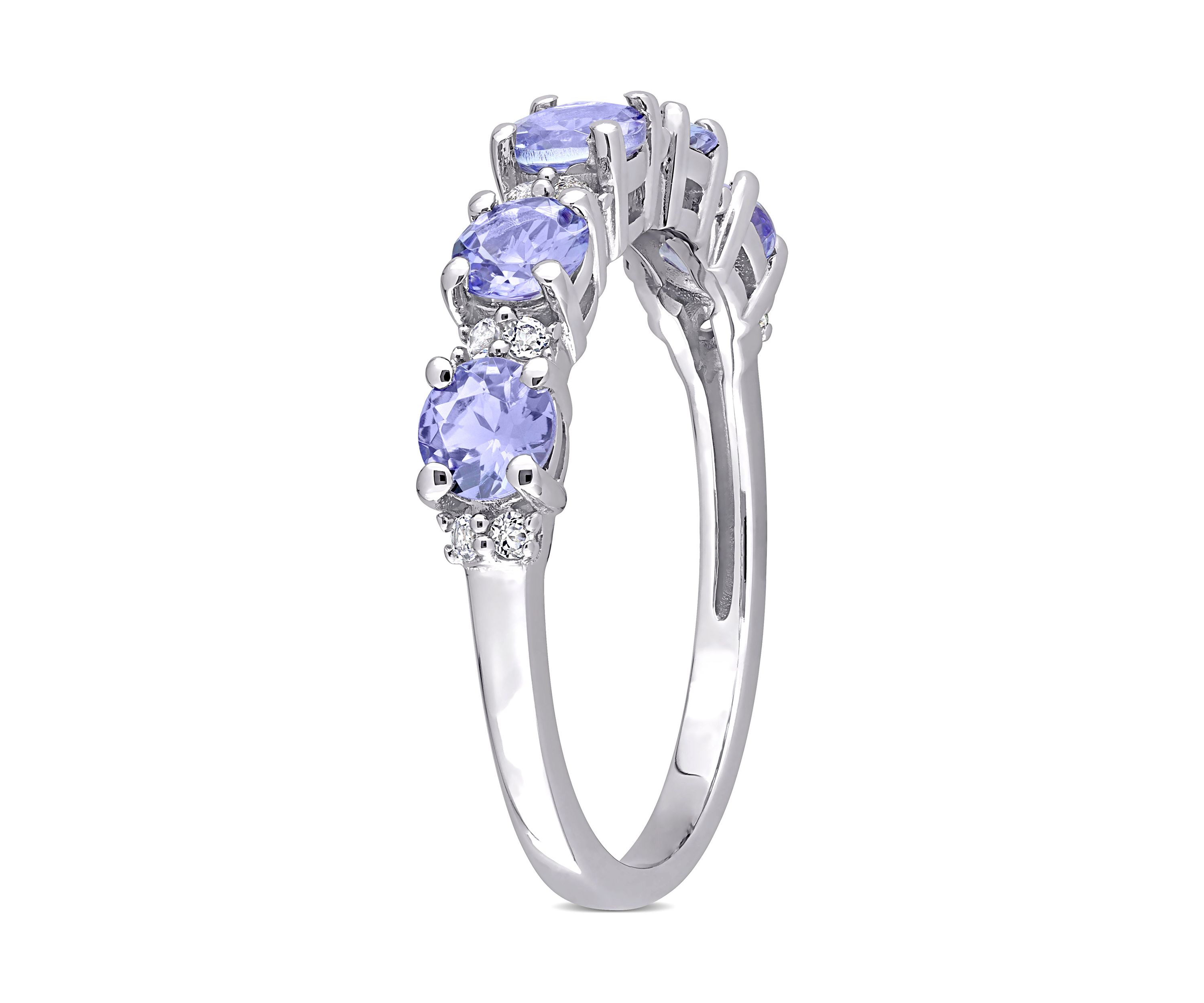 Tanzanite and White Topaz Semi Eternity Ring in Sterling Silver