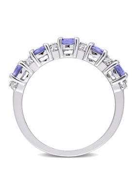 Tanzanite and White Topaz Semi Eternity Ring Sterling Silver