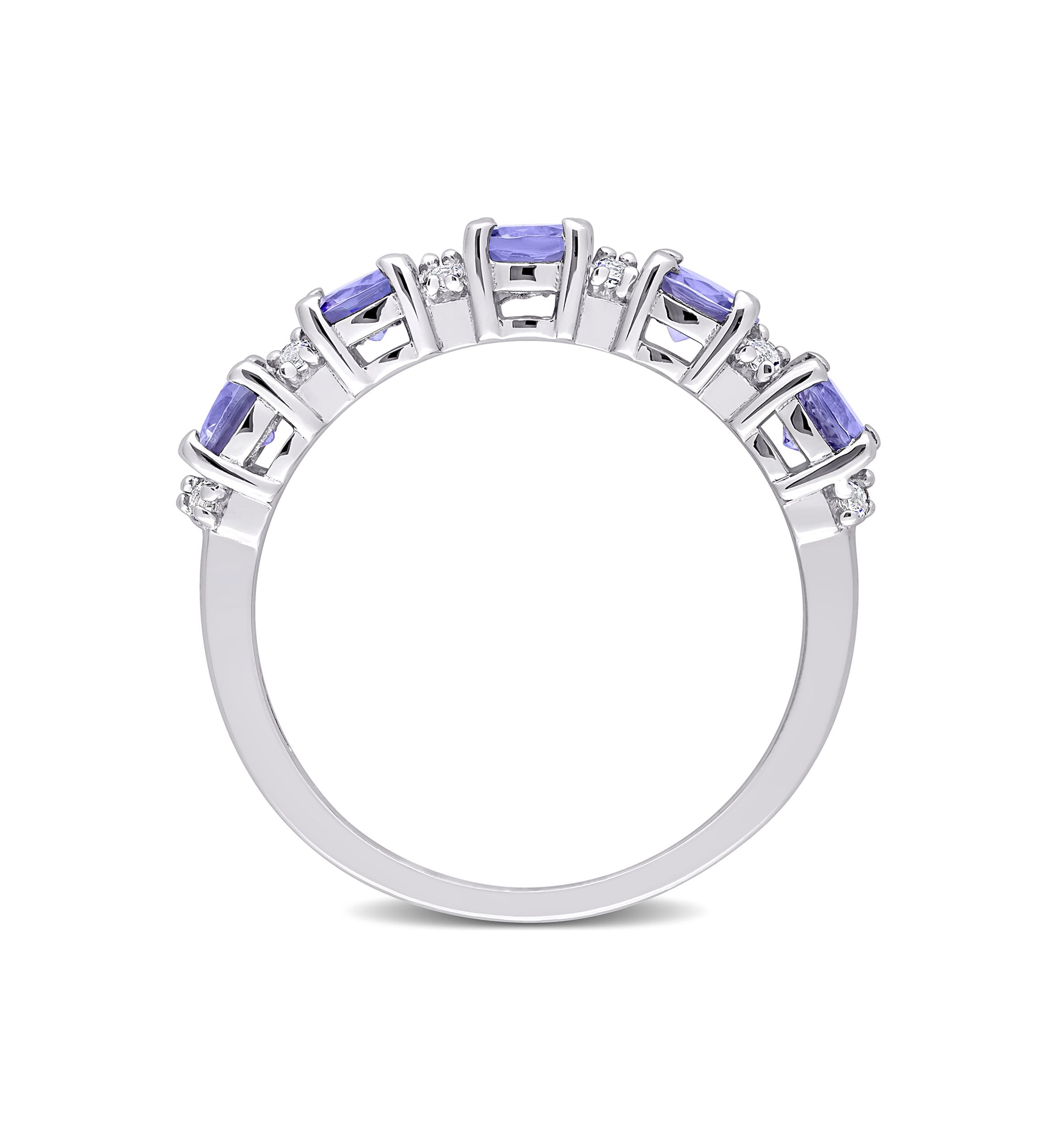 Tanzanite and White Topaz Semi Eternity Ring in Sterling Silver