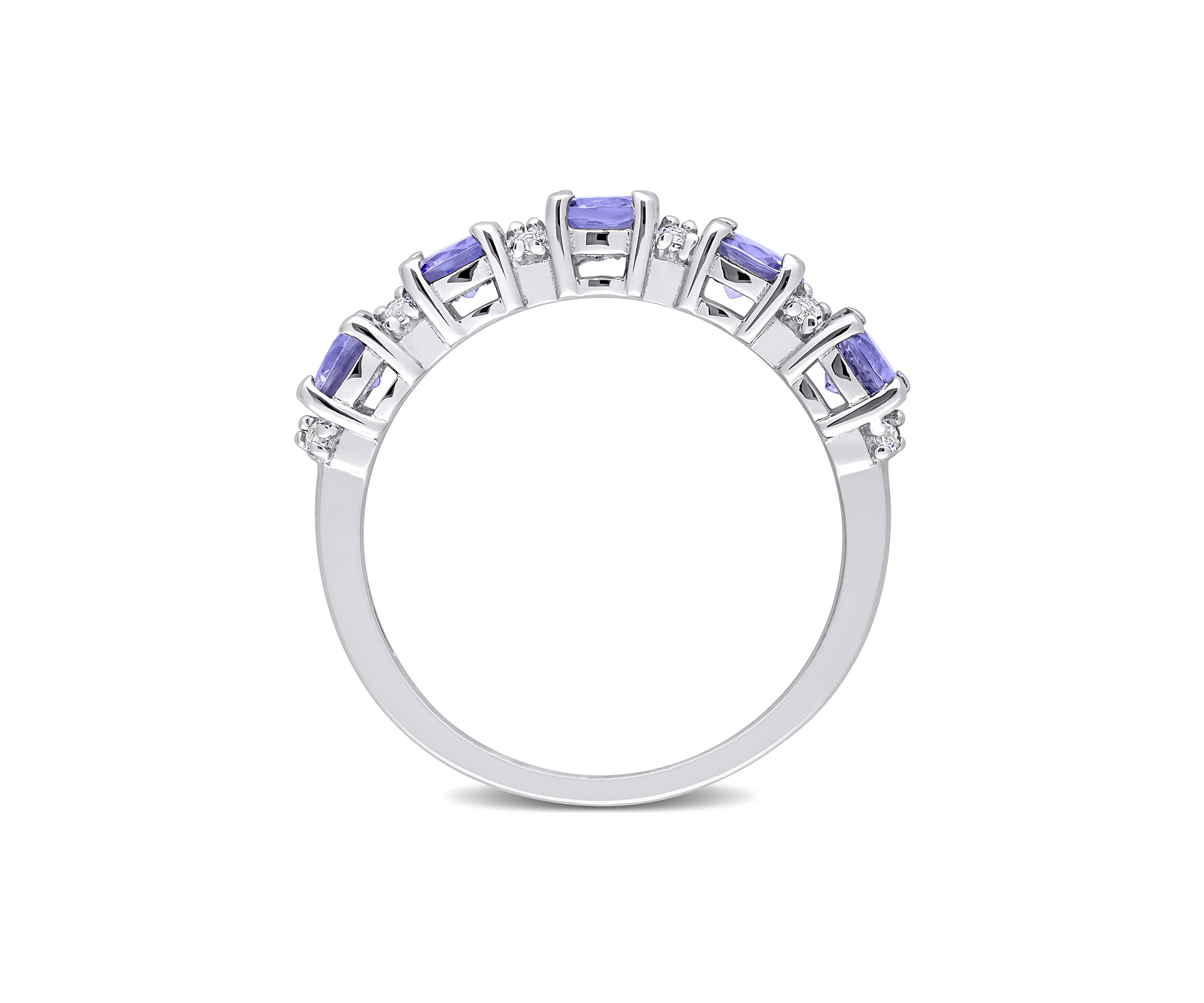 Tanzanite and White Topaz Semi Eternity Ring in Sterling Silver