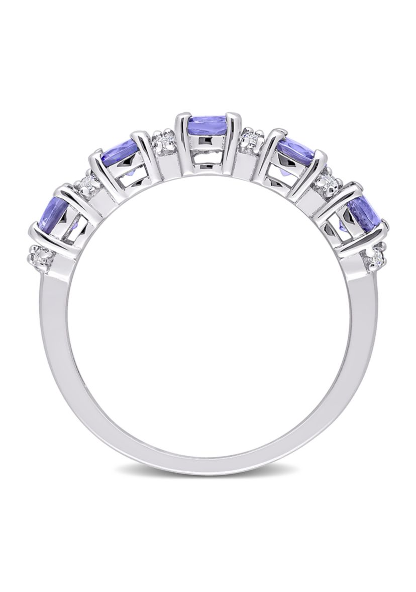 Tanzanite and White Topaz Semi Eternity Ring in Sterling Silver