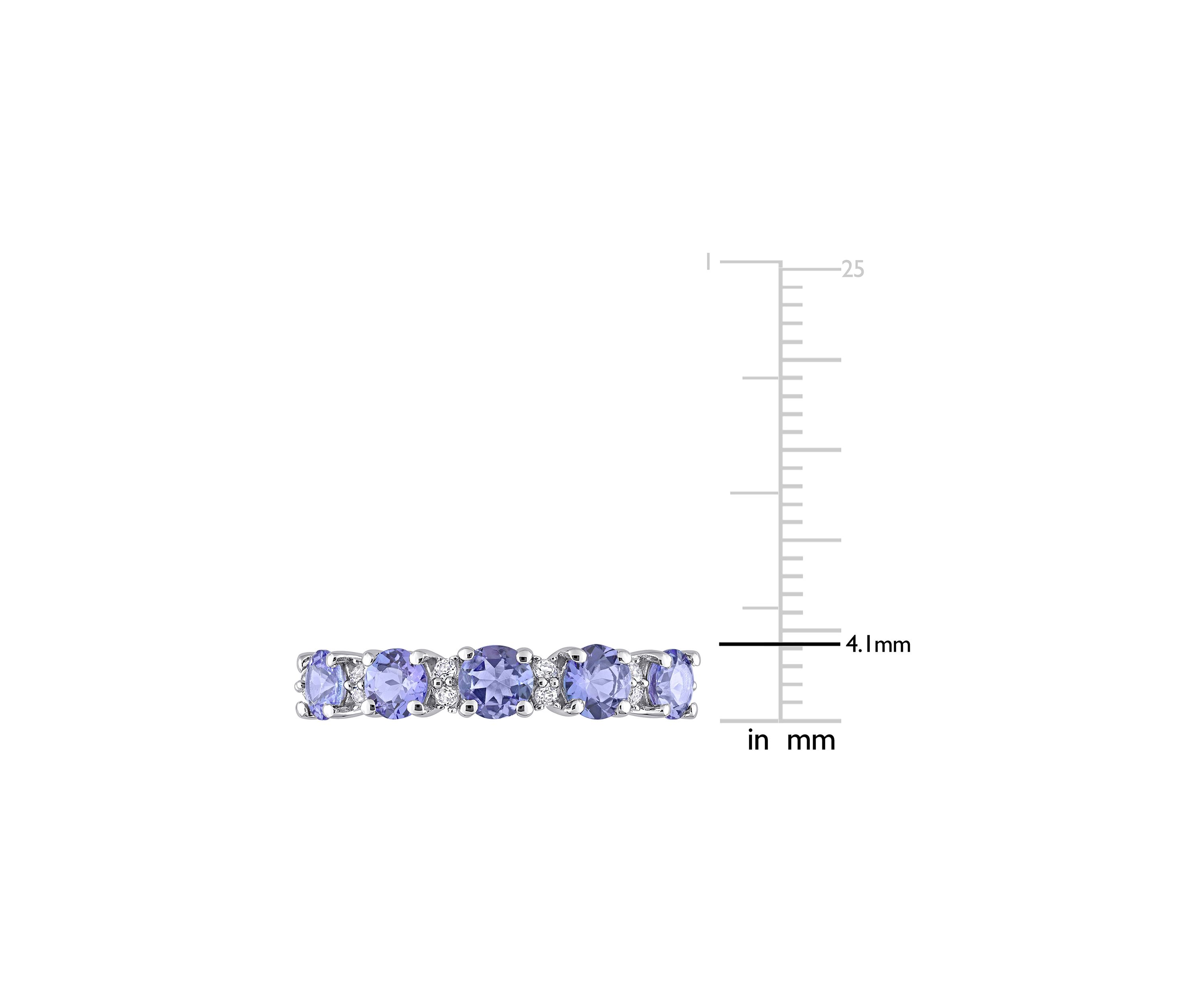 Tanzanite and White Topaz Semi Eternity Ring in Sterling Silver