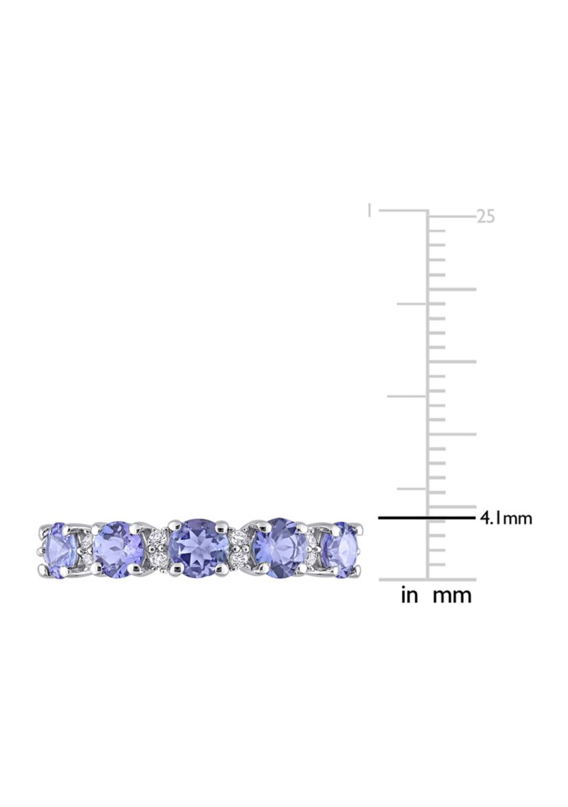 Tanzanite and White Topaz Semi Eternity Ring in Sterling Silver