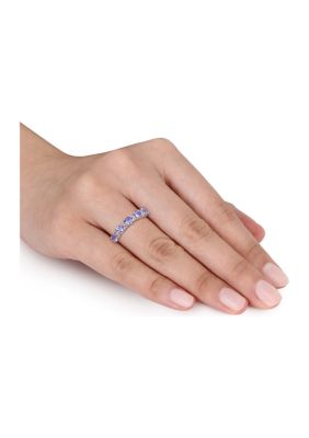 Tanzanite and White Topaz Semi Eternity Ring Sterling Silver