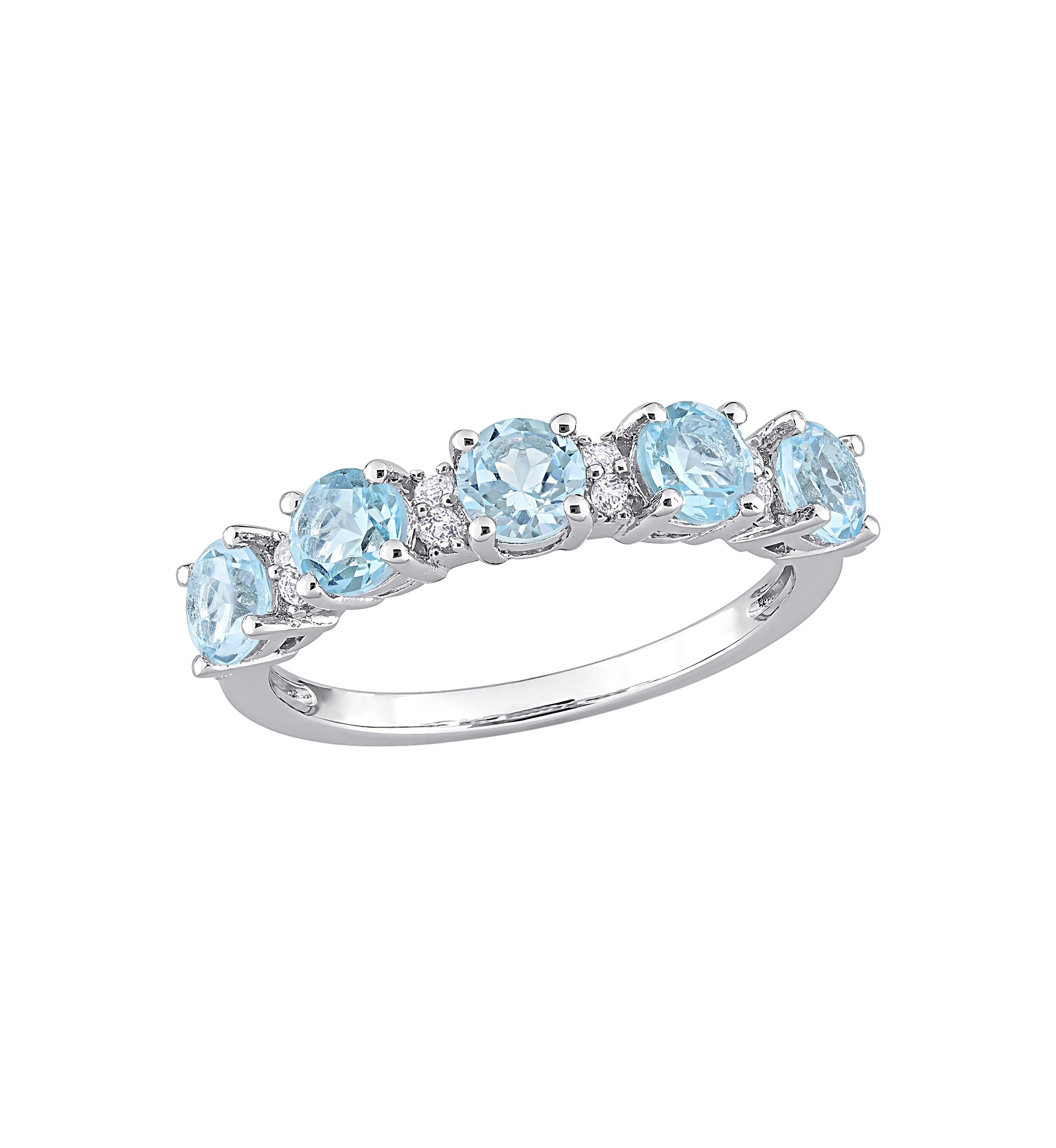 1.62 ct. t.w. Blue Topaz and White Topaz Semi Eternity Ring in Sterling Silver
