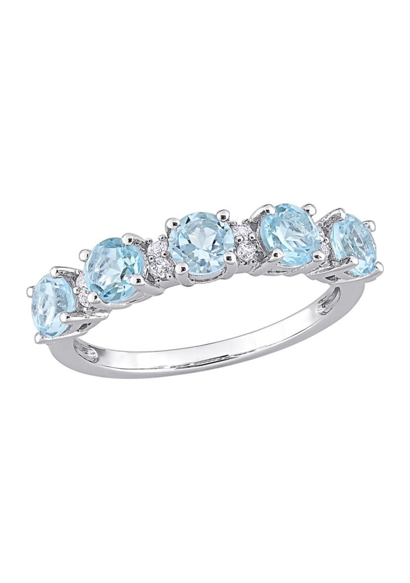 1.62 ct. t.w. Blue Topaz and White Topaz Semi Eternity Ring in Sterling Silver