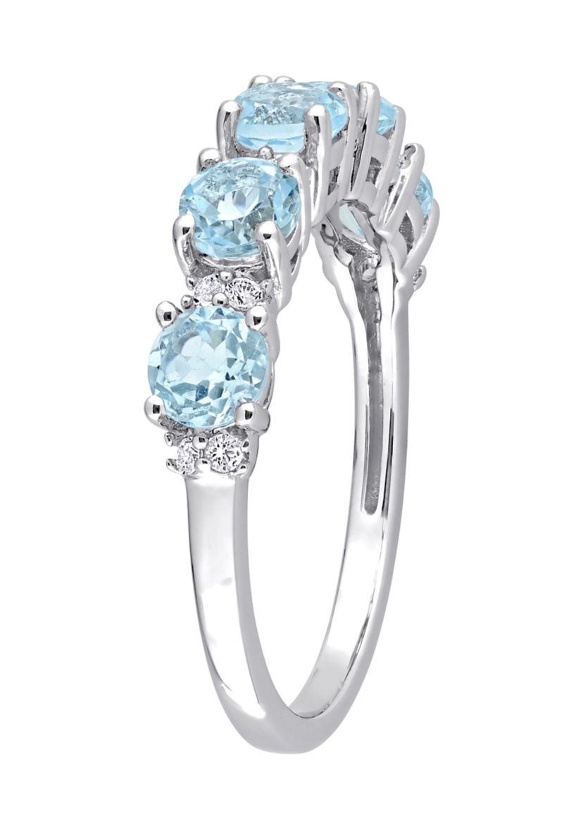 1.62 ct. t.w. Blue Topaz and White Topaz Semi Eternity Ring in Sterling Silver