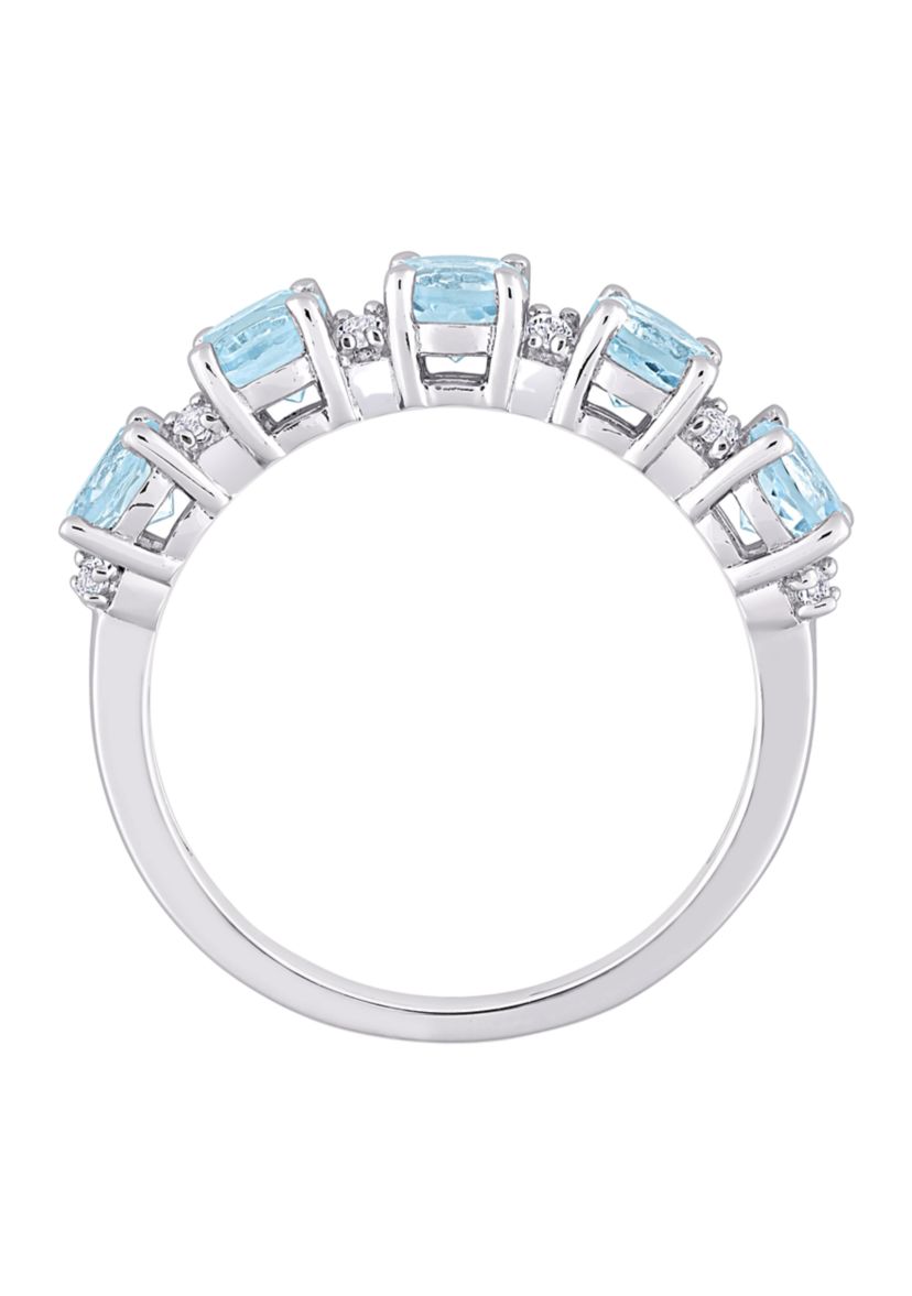1.62 ct. t.w. Blue Topaz and White Topaz Semi Eternity Ring in Sterling Silver