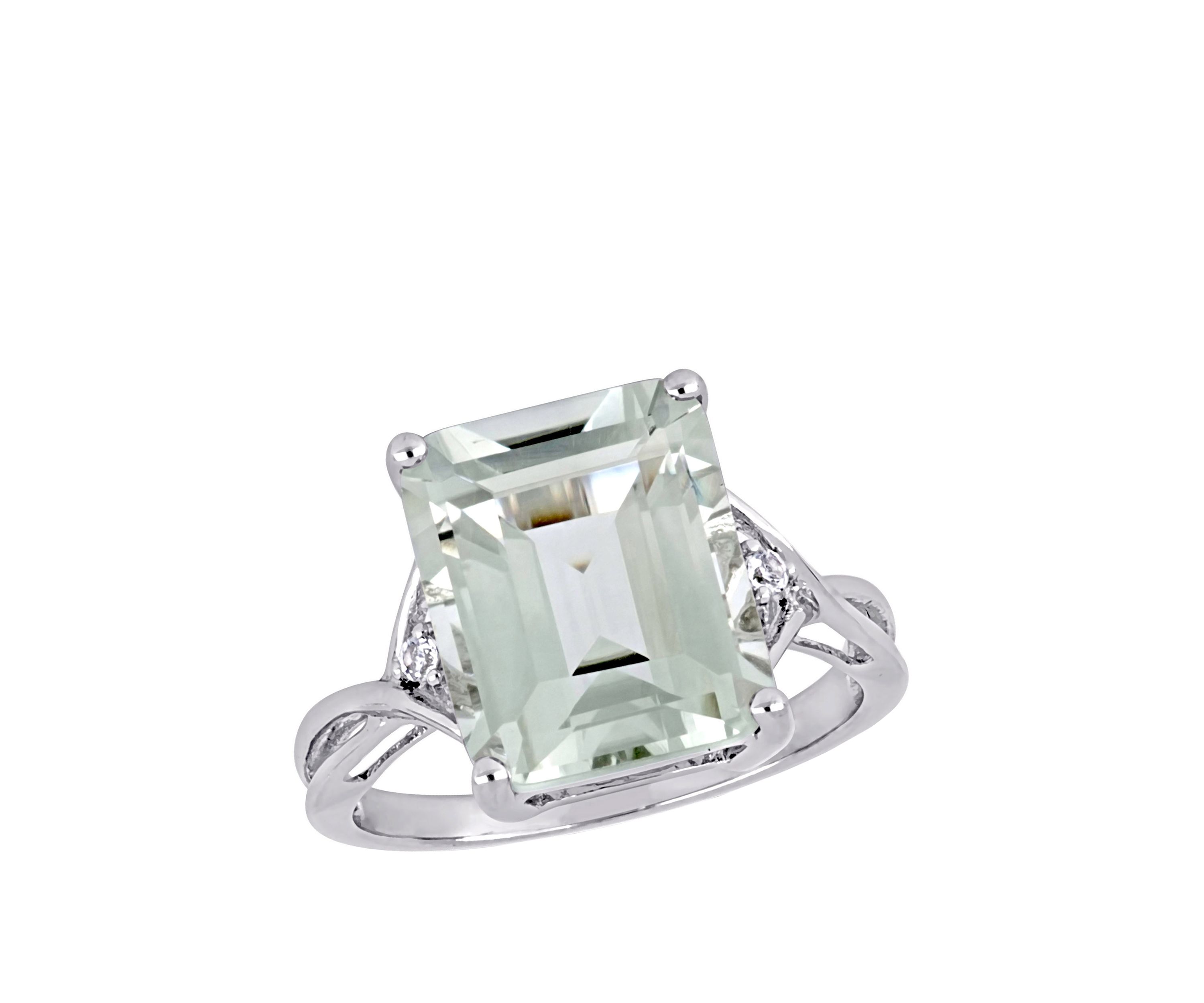 Green Amethyst and White Topaz Ring in Sterling Silver