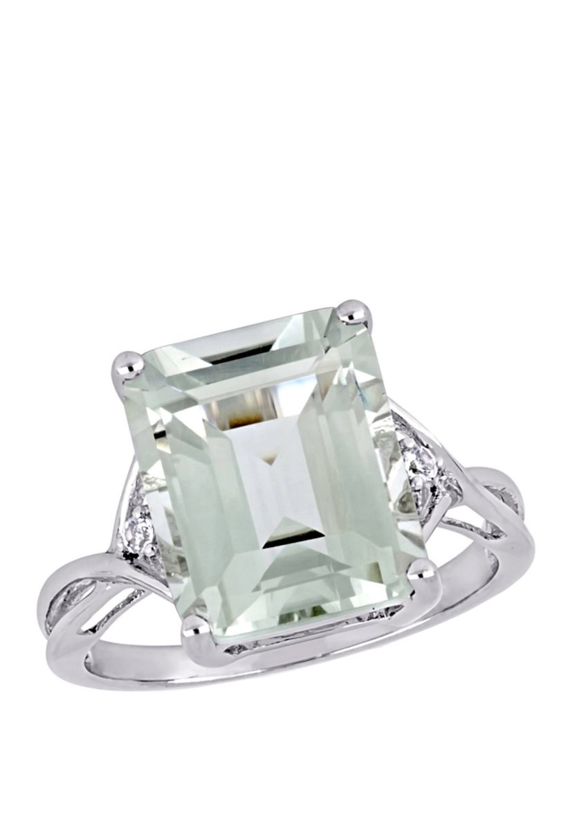 Green Amethyst and White Topaz Ring in Sterling Silver