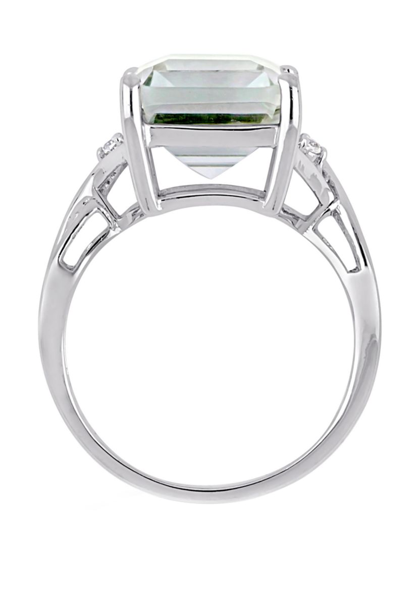 Green Amethyst and White Topaz Ring in Sterling Silver