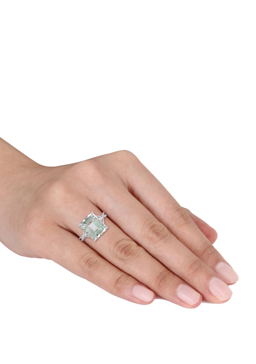 Green Amethyst and White Topaz Ring in Sterling Silver