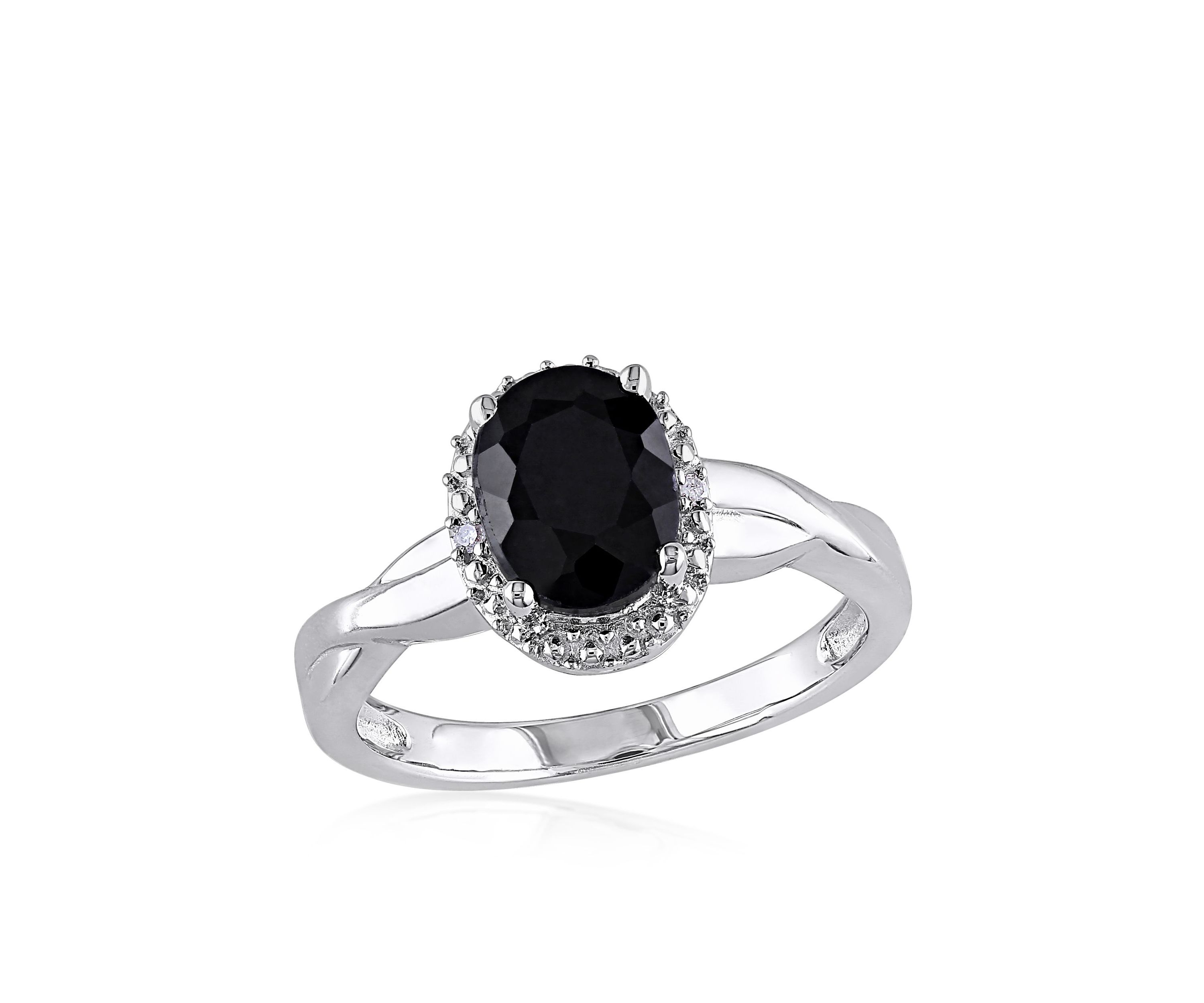 Black Sapphire and Diamond Ring in Sterling Silver