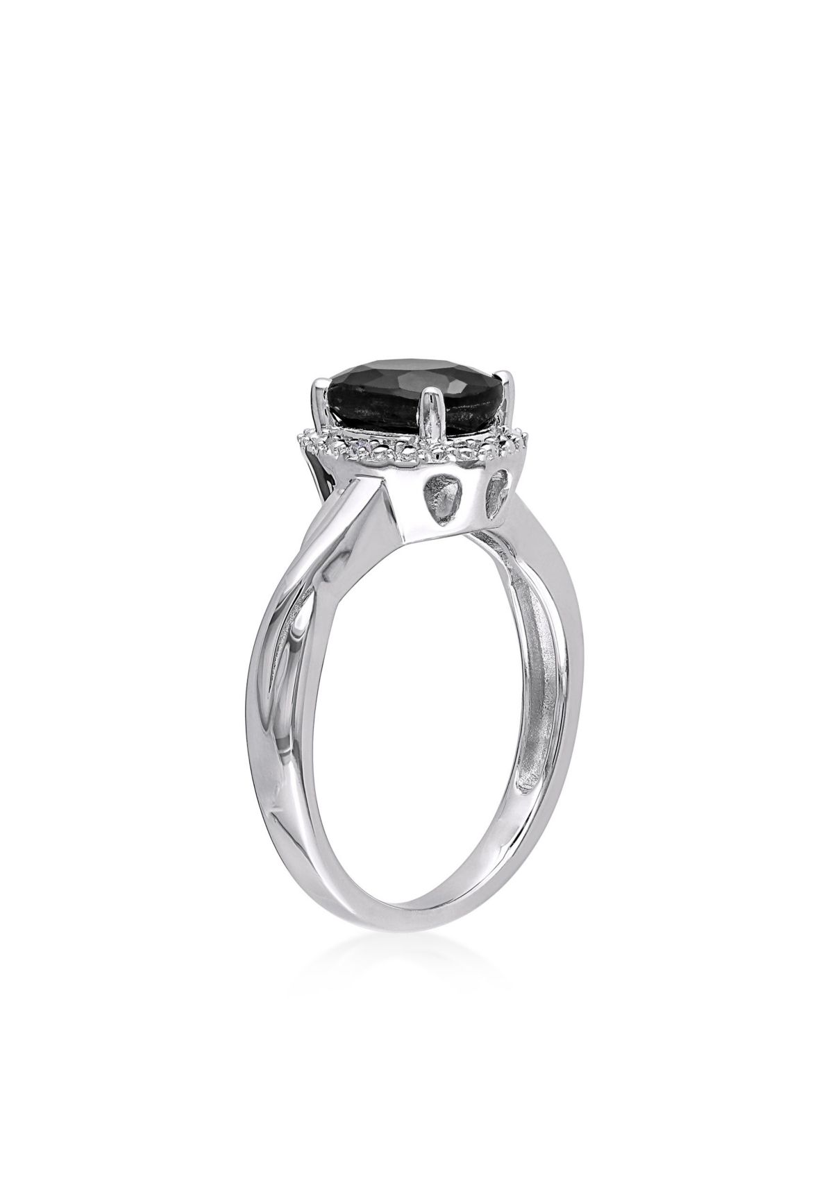 Black Sapphire and Diamond Ring in Sterling Silver