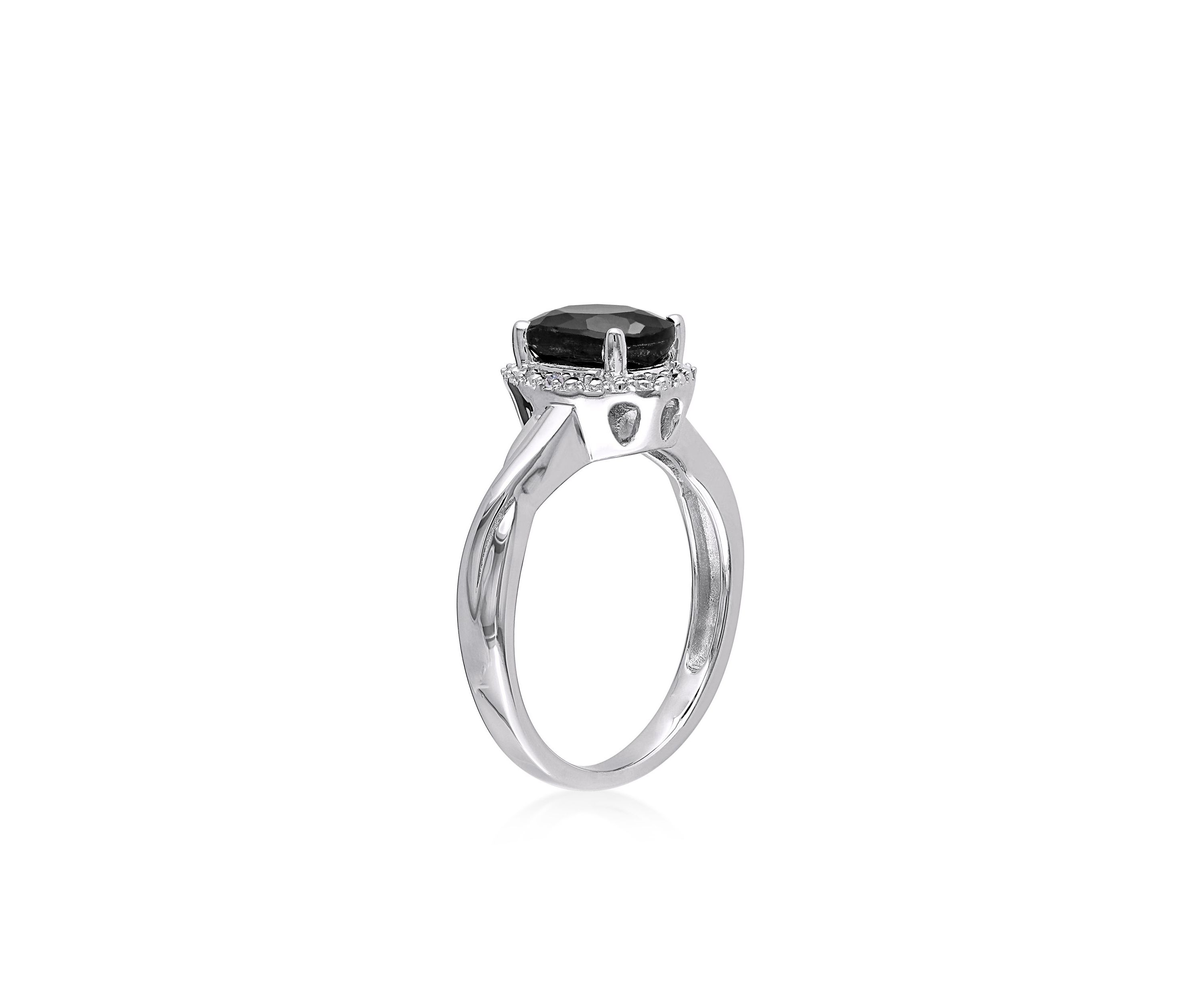 Black Sapphire and Diamond Ring in Sterling Silver