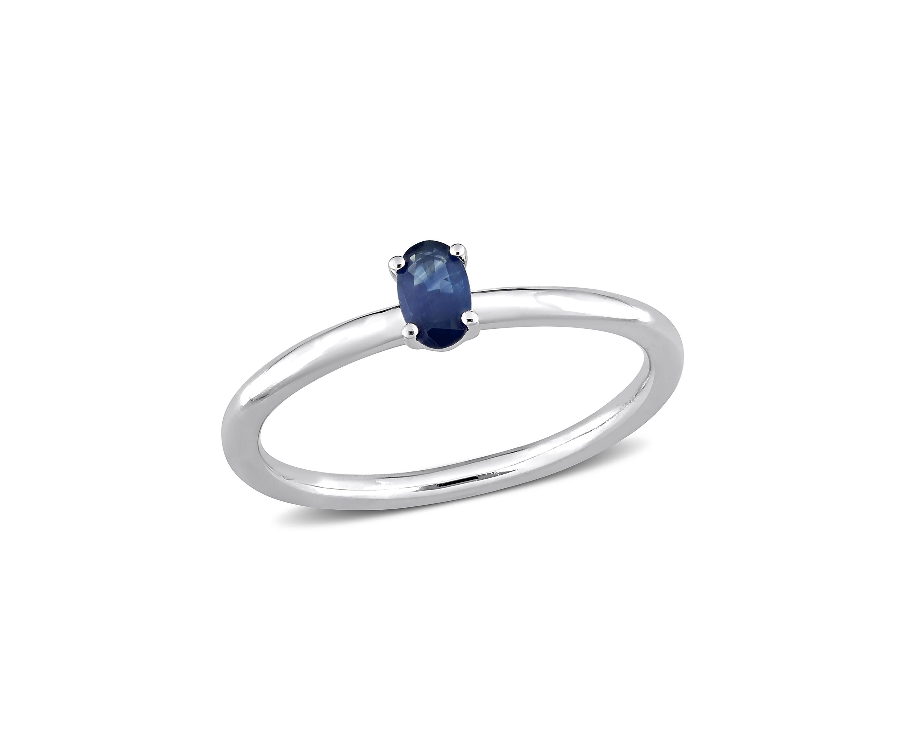 1/3 CT TGW Oval Sapphire Solitaire Stackable Ring in 10k White Gold