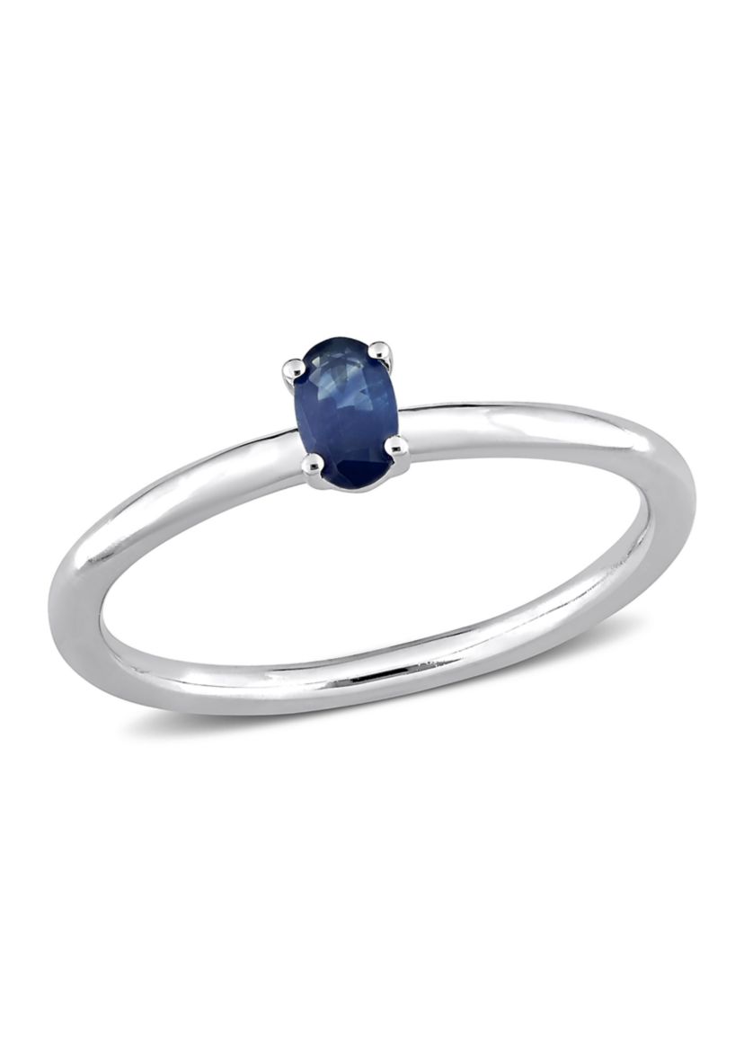 1/3 CT TGW Oval Sapphire Solitaire Stackable Ring in 10k White Gold