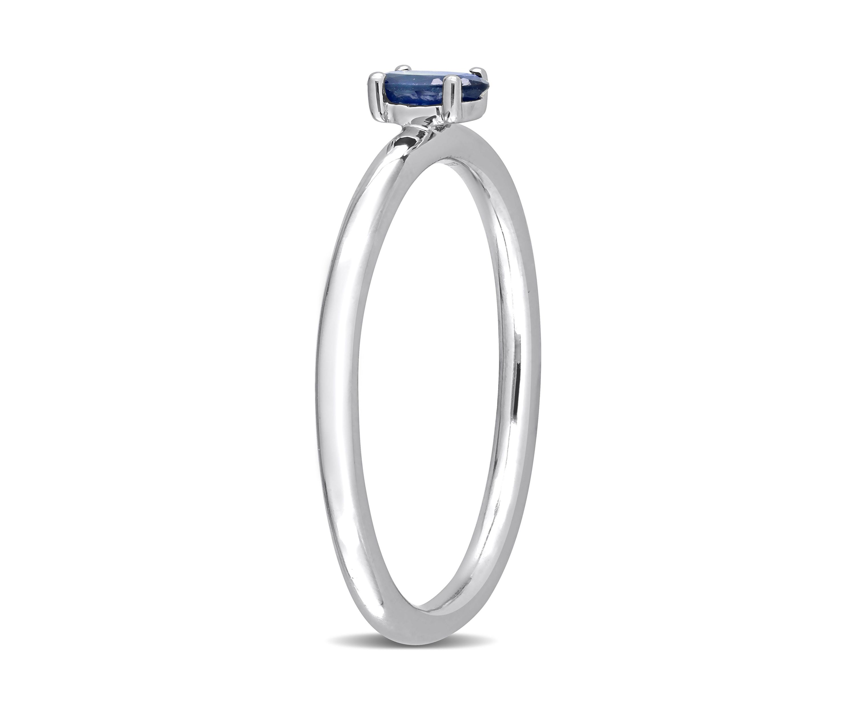 1/3 CT TGW Oval Sapphire Solitaire Stackable Ring in 10k White Gold