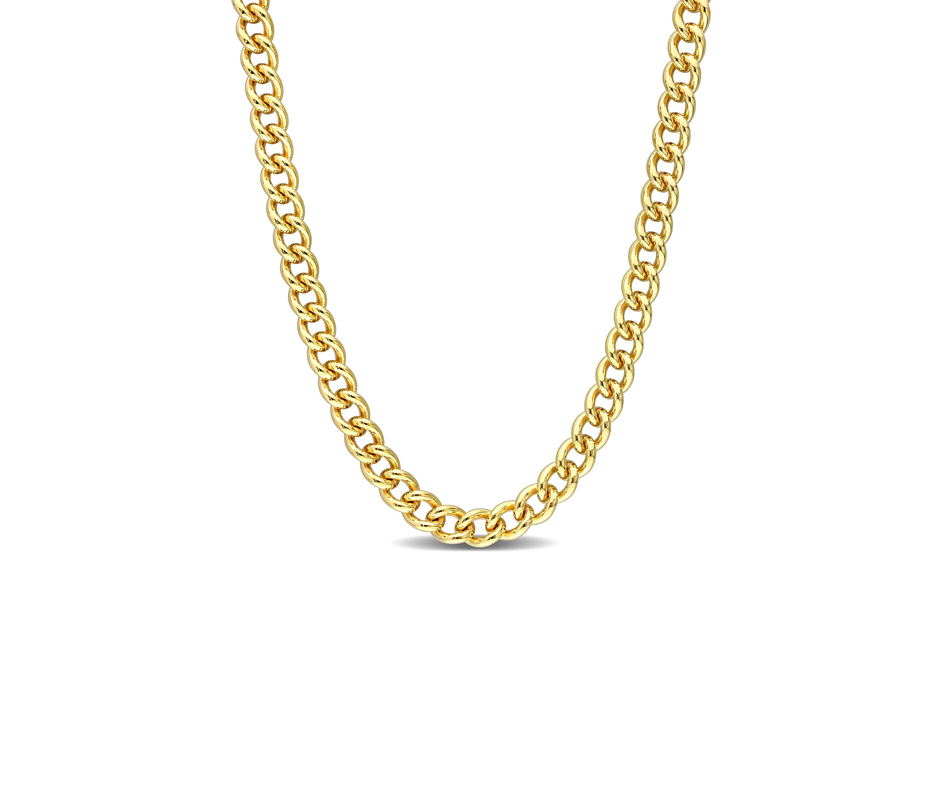 Yellow Flash Plated Sterling Silver 6.5mm Curb Link Chain Necklace