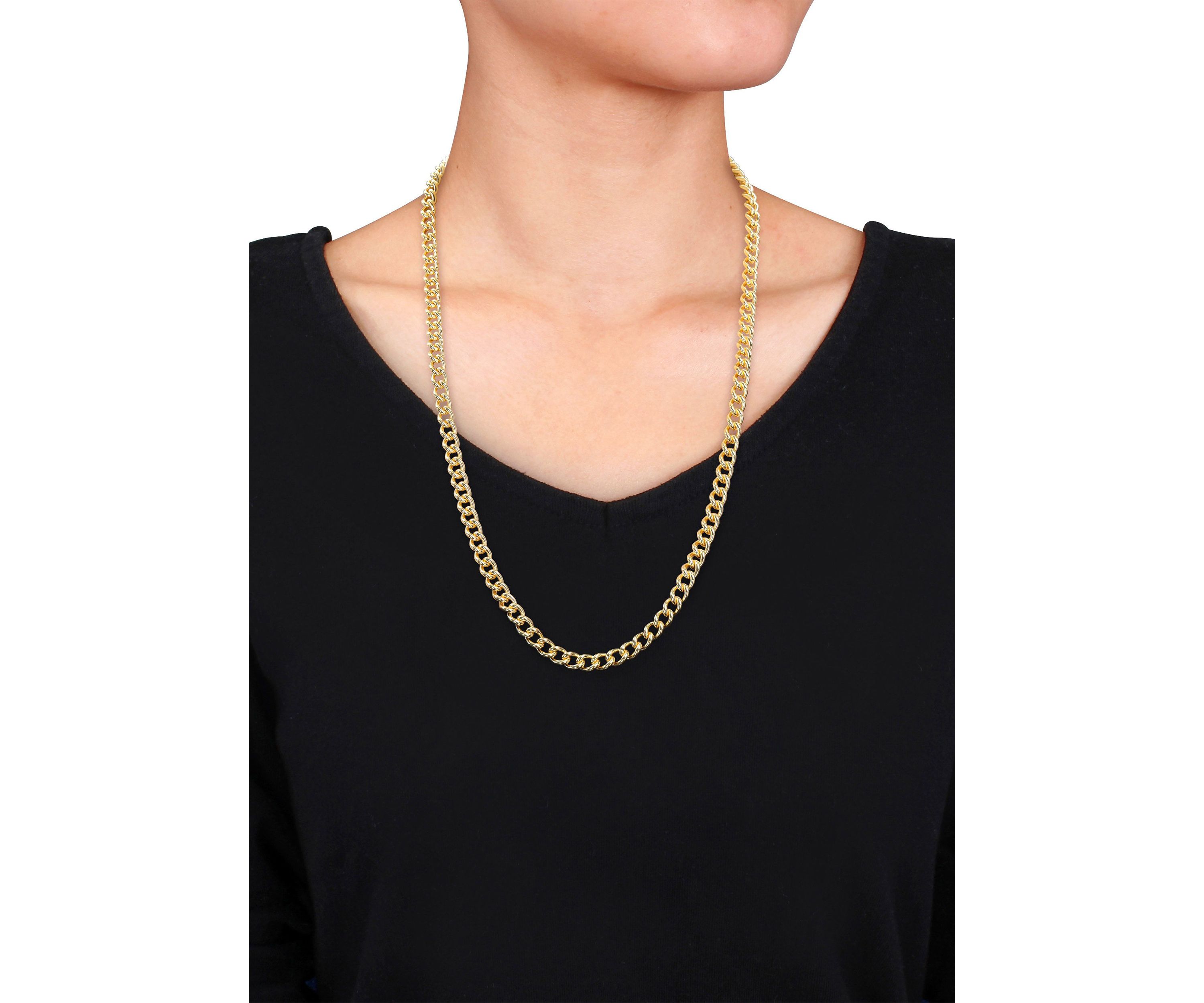 Yellow Flash Plated Sterling Silver 6.5mm Curb Link Chain Necklace