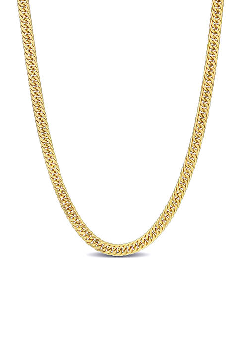 18k Yellow Gold Plated Sterling Silver Fancy Curb Link Chain Necklace