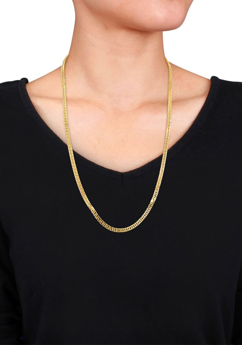 18k Yellow Gold Plated Sterling Silver Fancy Curb Link Chain Necklace
