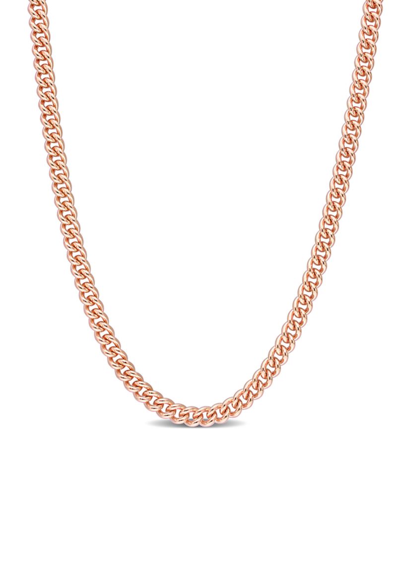 18k Rose Gold Plated Sterling Silver 4.4mm Curb Link Chain Necklace
