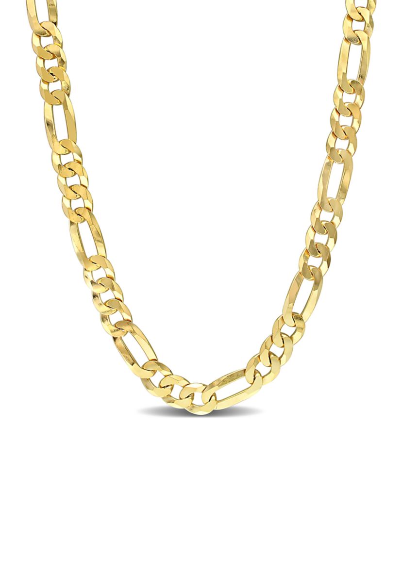 18k Yellow Gold Plated Sterling Silver 8.9mm Flat Figaro Chain Necklace