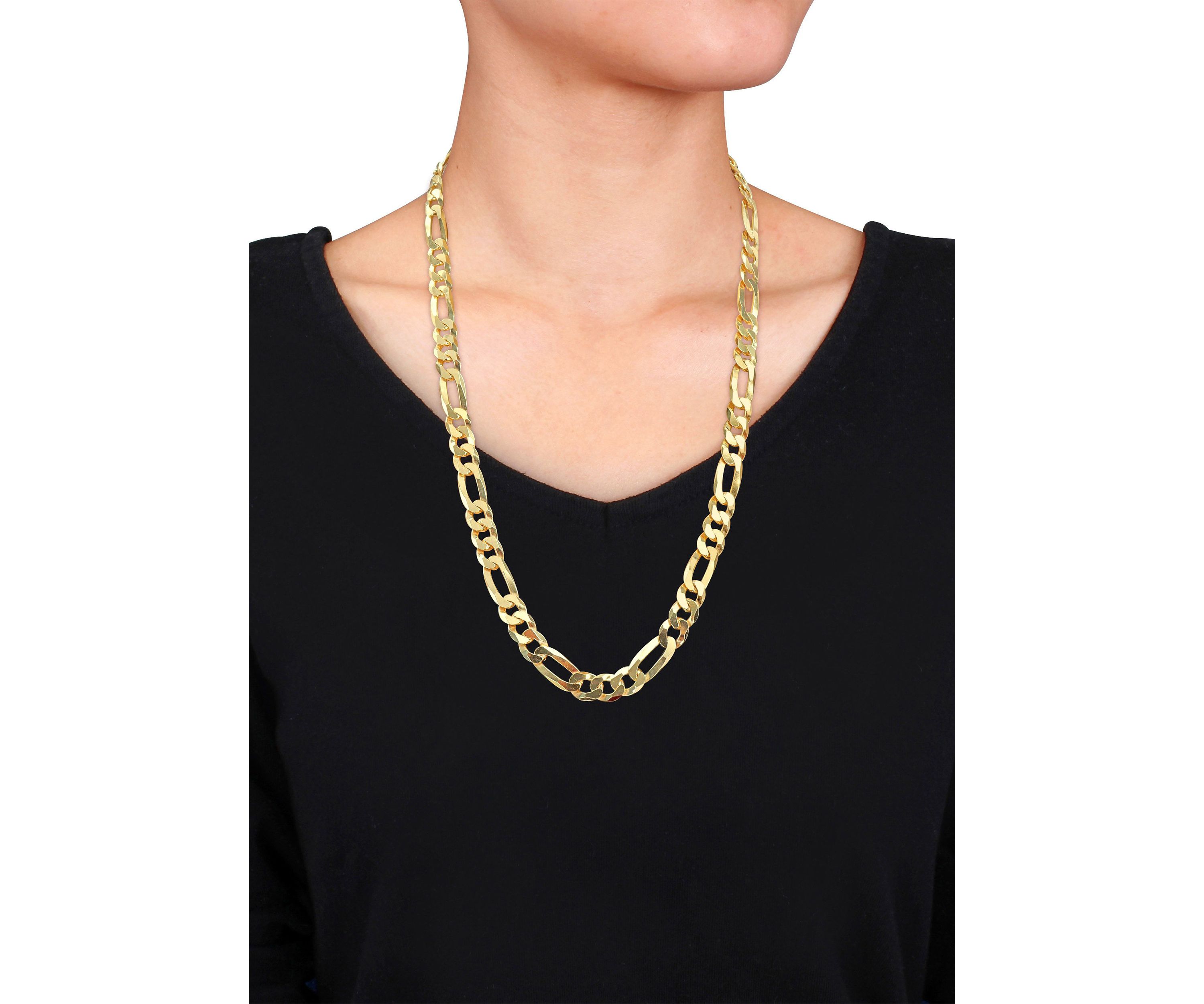 18k Yellow Gold Plated Sterling Silver 8.9mm Flat Figaro Chain Necklace
