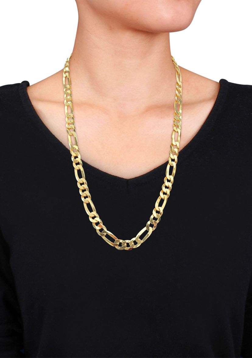 18k Yellow Gold Plated Sterling Silver 8.9mm Flat Figaro Chain Necklace