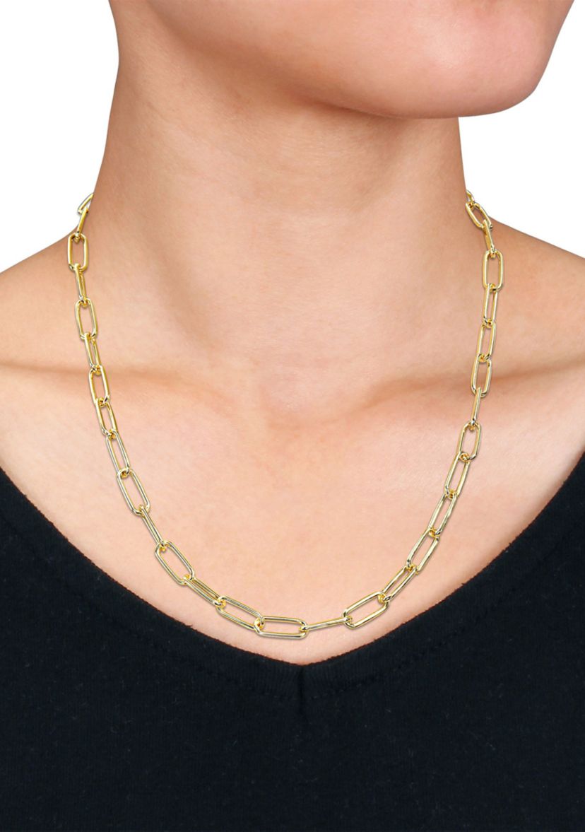 18k Yellow Gold Plated Sterling Silver 6mm Paperclip Chain Necklace