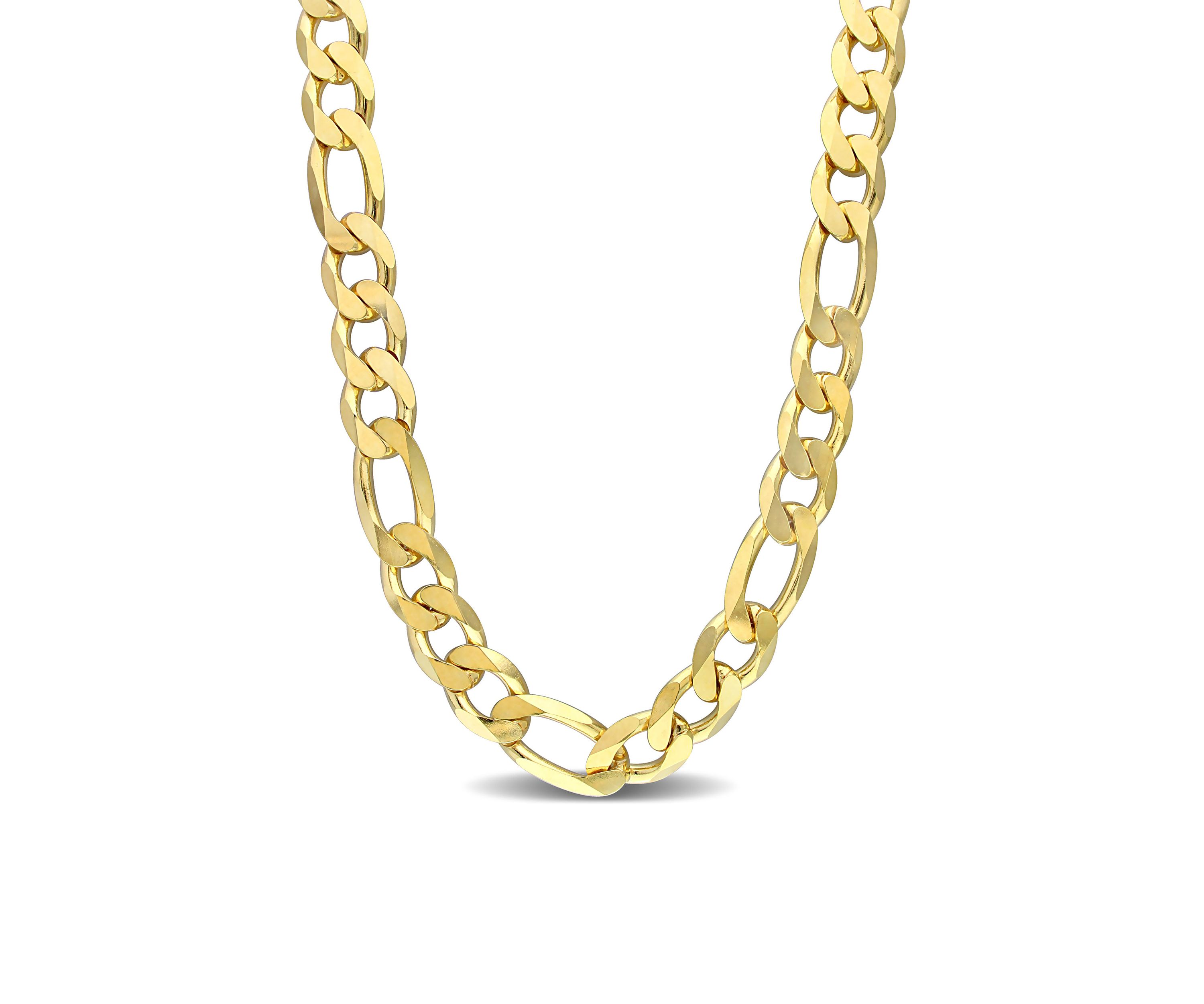 Yellow Flash Plated Sterling Silver 14.5mm Figaro Chain Necklace