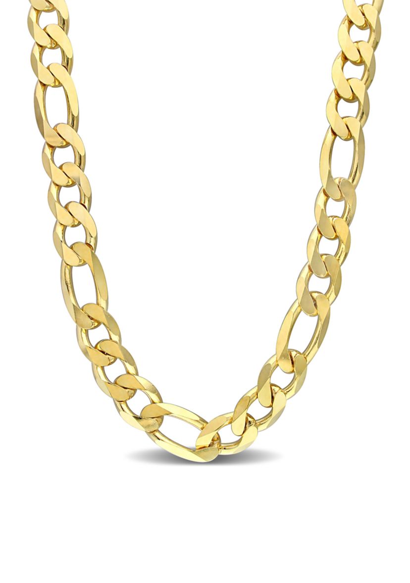 Yellow Flash Plated Sterling Silver 14.5mm Figaro Chain Necklace