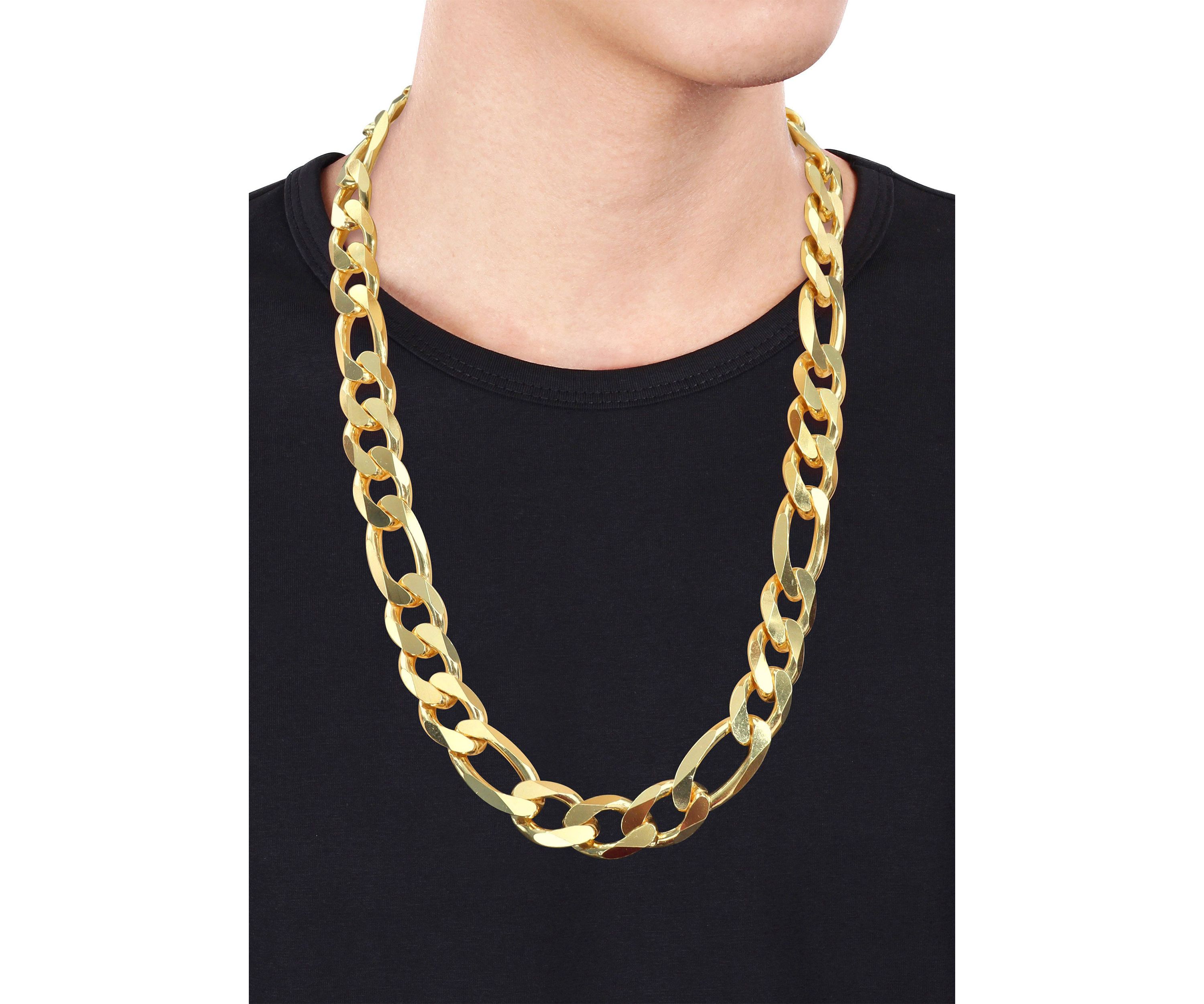 Yellow Flash Plated Sterling Silver 14.5mm Figaro Chain Necklace