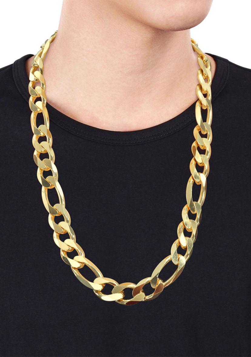 Yellow Flash Plated Sterling Silver 14.5mm Figaro Chain Necklace