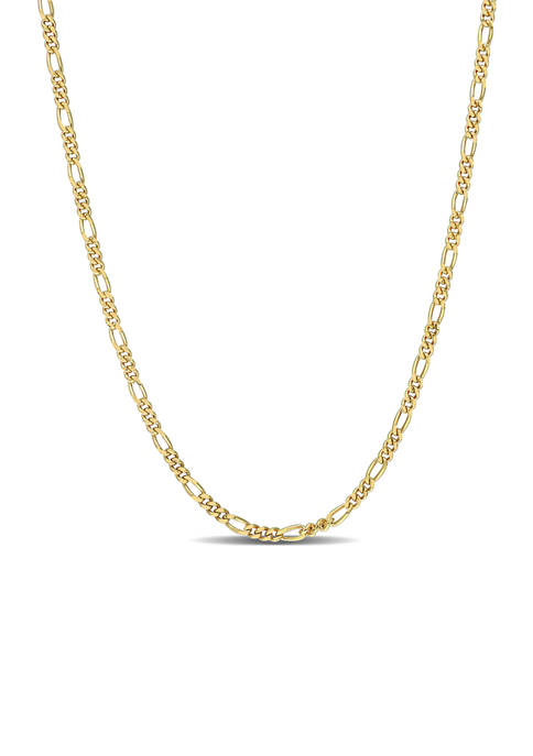 18k Yellow Gold Plated Sterling Silver 2.2 Millimeter Figaro Chain Necklace