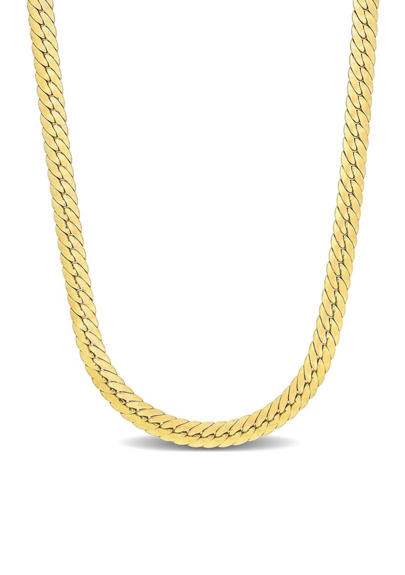 18k Yellow Gold Plated Sterling Silver Herringbone Chain Necklace