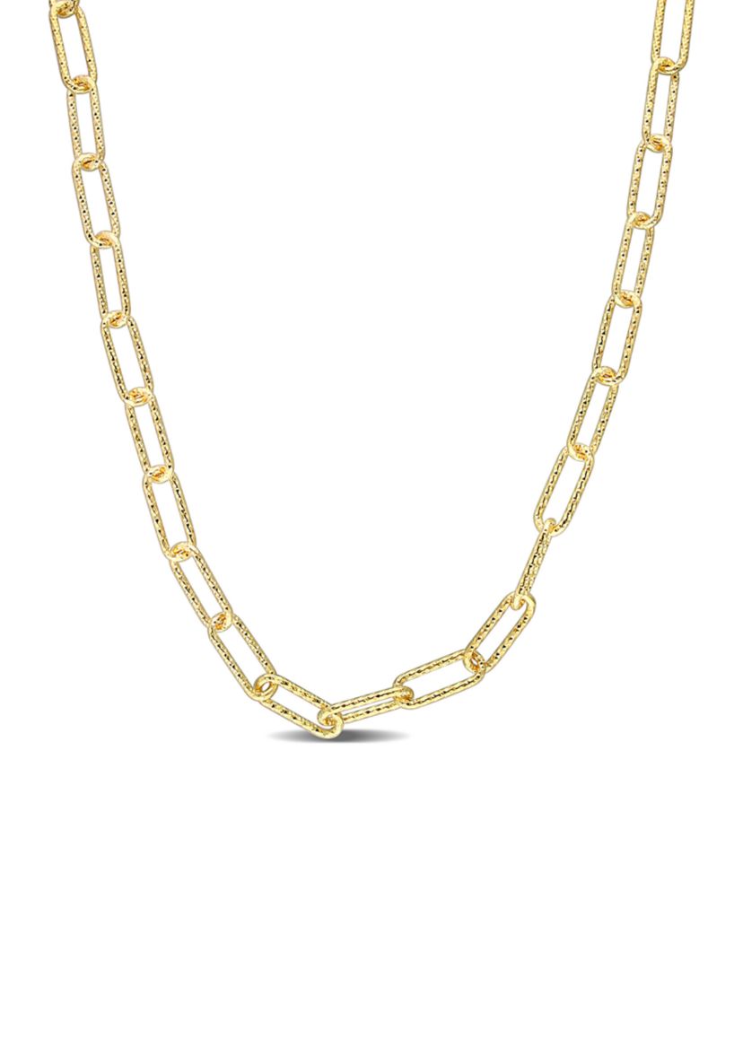 18k Yellow Gold Plated Sterling Silver 6mm Fancy Paperclip Chain Necklace