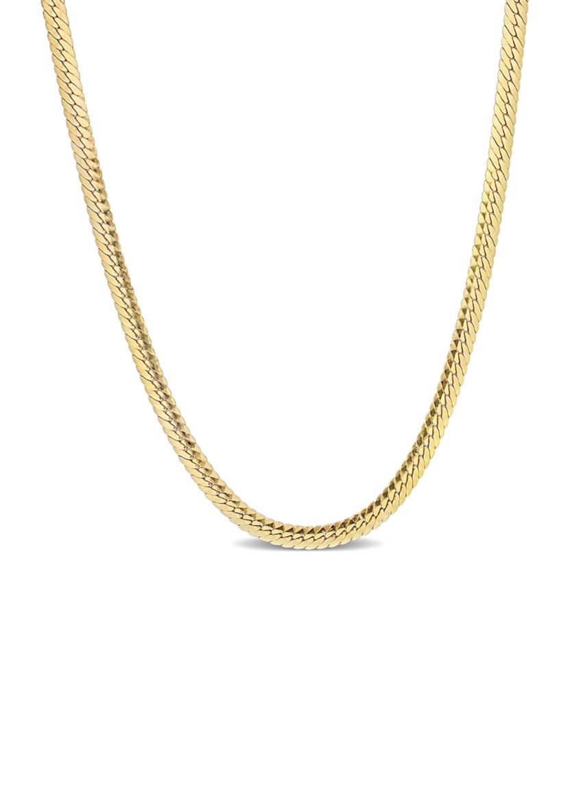 18k Yellow Gold Plated Sterling Silver Herringbone Chain Necklace