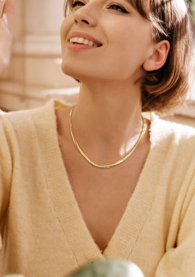 18k Yellow Gold Plated Sterling Silver Herringbone Chain Necklace